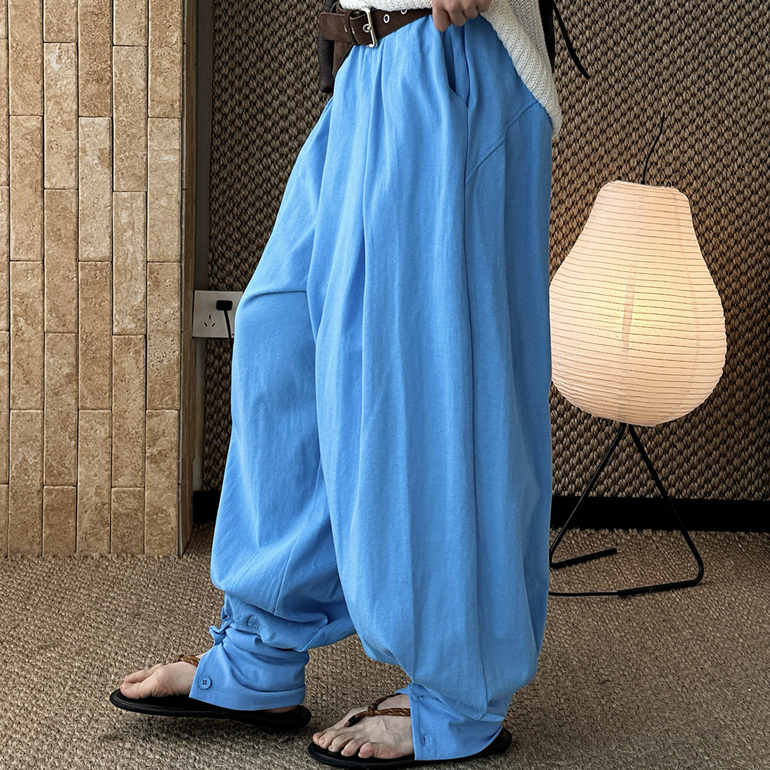 Loose fit high waist draped cuffed pants