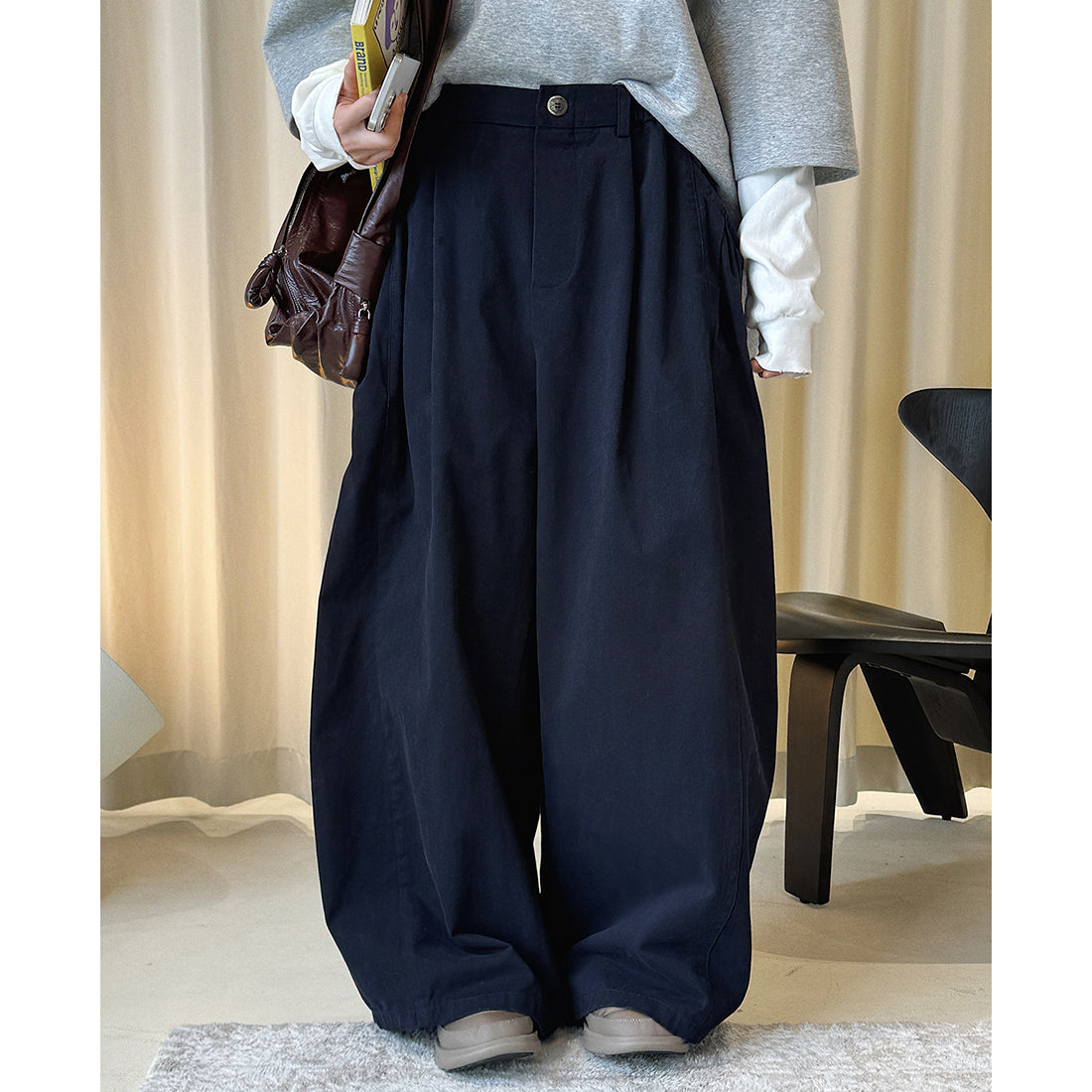Retro washed casual slimming wide leg pants