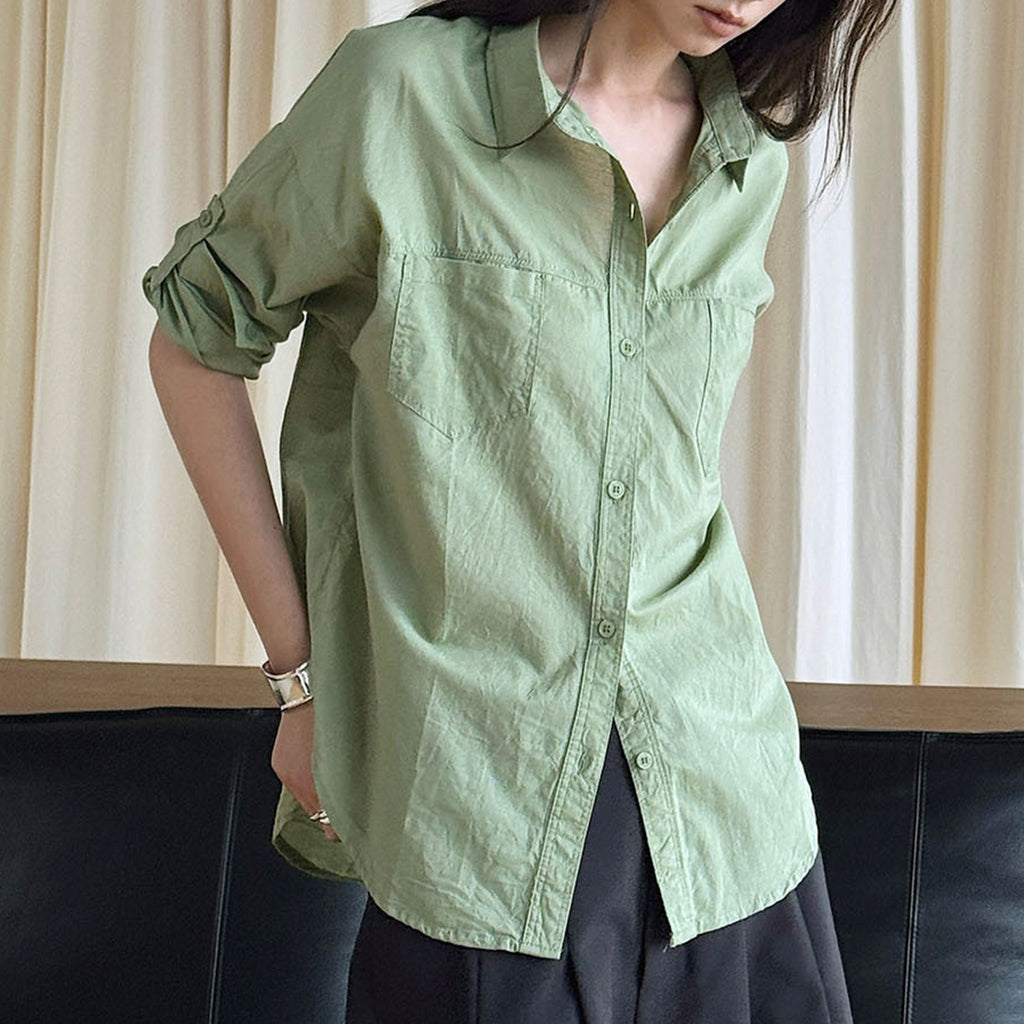 Line splicing loose button up shirt top