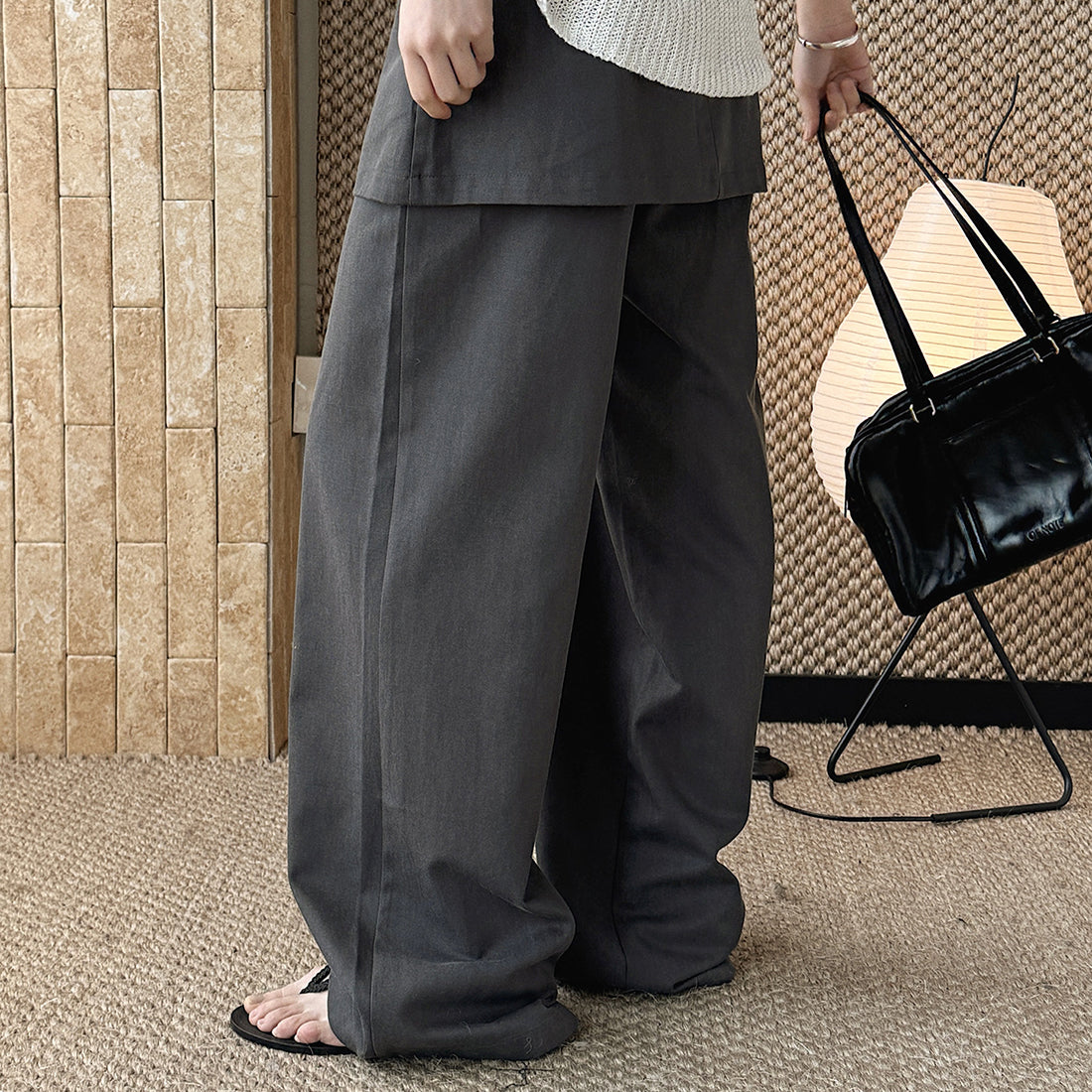 High-waisted Tencel cotton wide-leg pants in relaxed draped silhouette