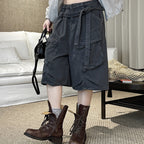 High Waist Wide Leg Denim Shorts with Raw Hem