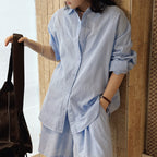 Cotton linen oversized shirt women breathable loose long sleeve casual blouse