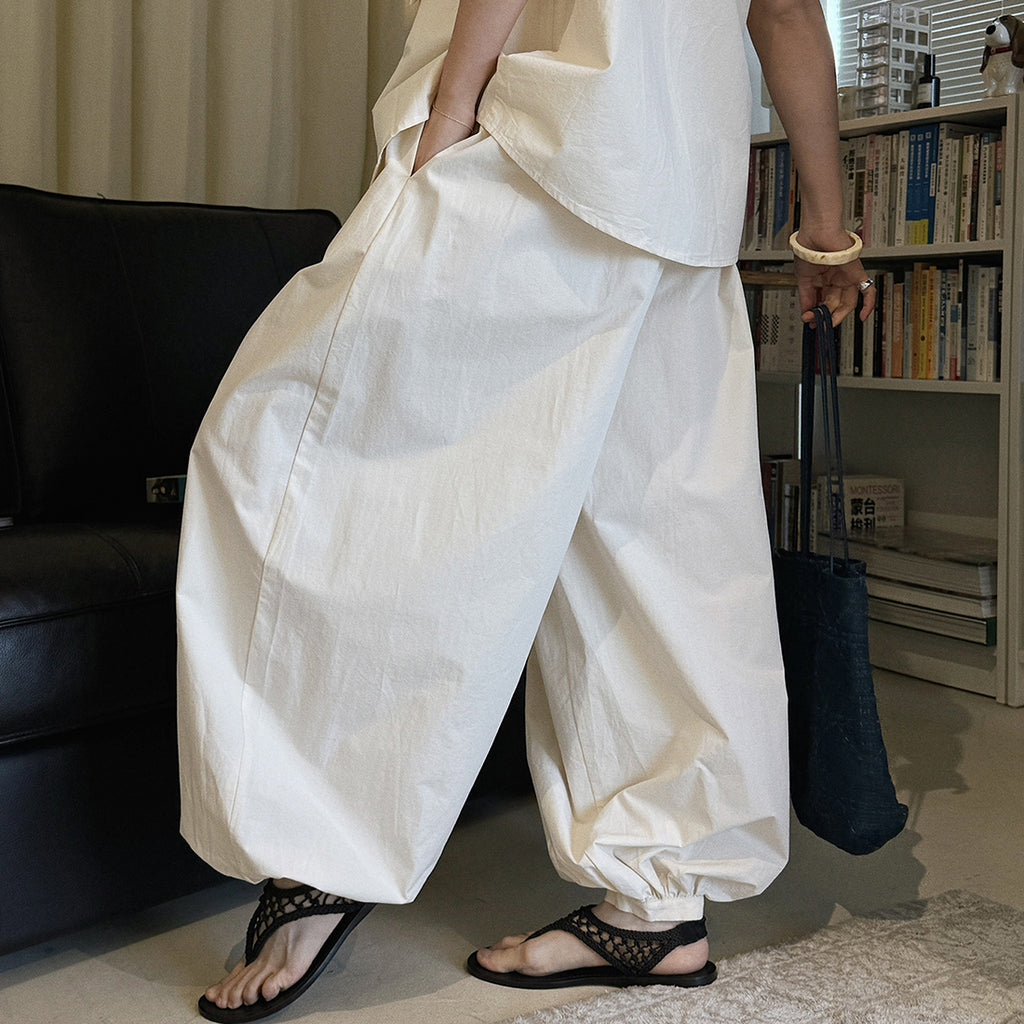 High waist cotton linen balloon pants loose casual wide leg trousers