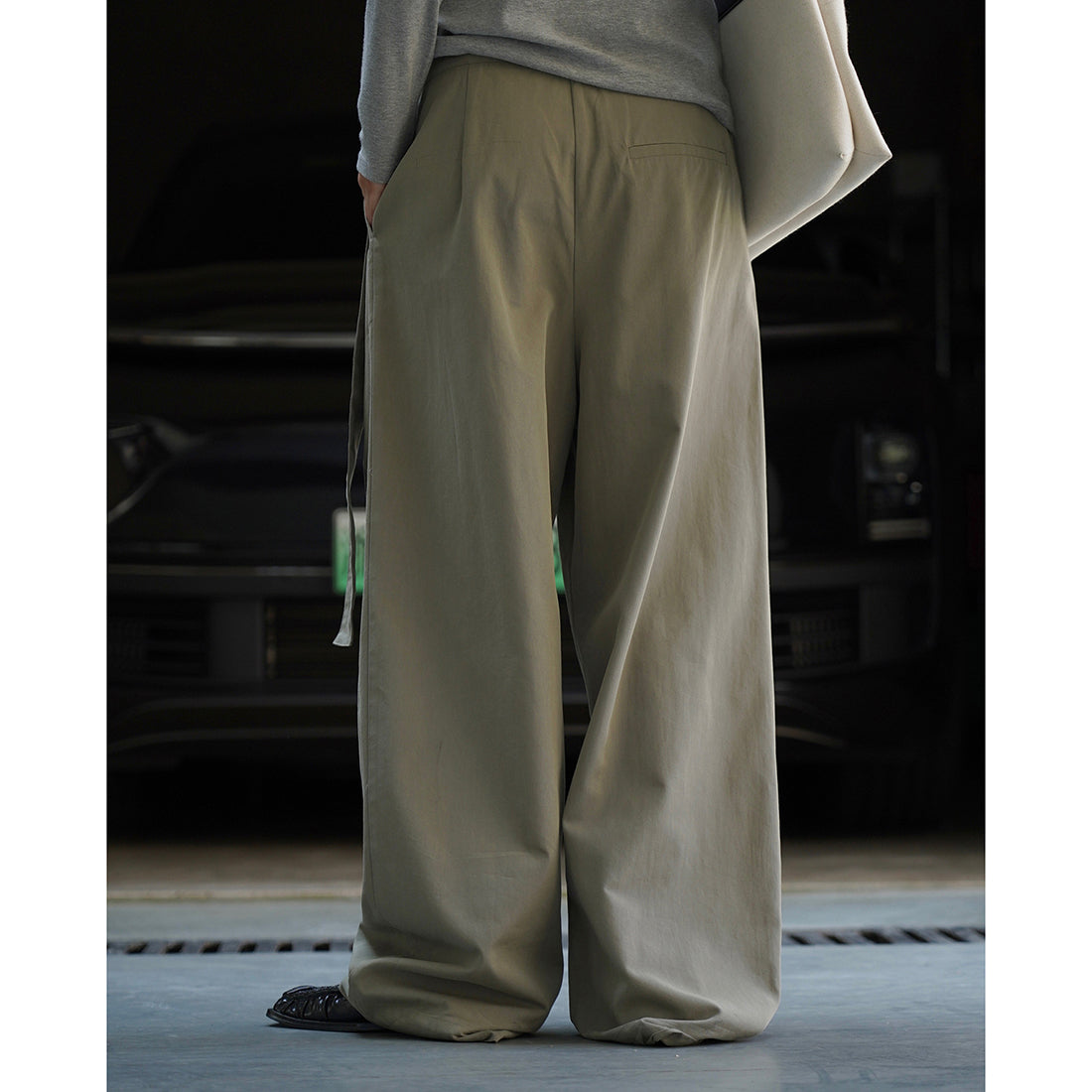 Retro slanted placket belt strap casual loose slimming pants