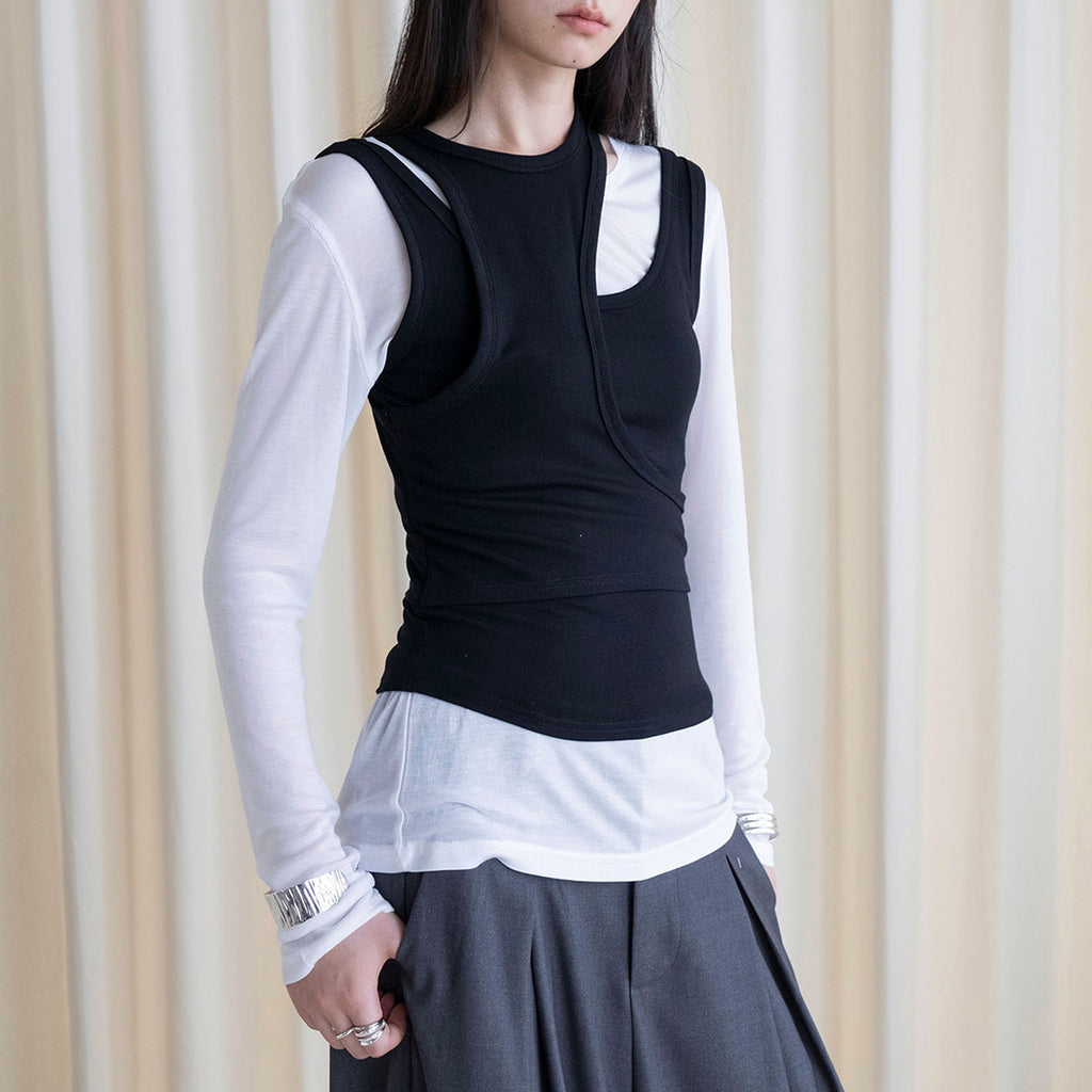 Fake two piece patchwork irregular vest tank top