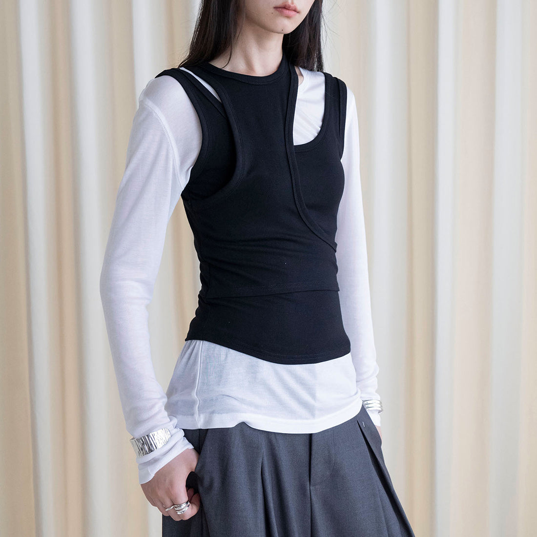 Fake two piece patchwork irregular vest tank top