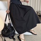 long skirt high waist elastic waist cotton a line midi skirt loose casual solid color skirt