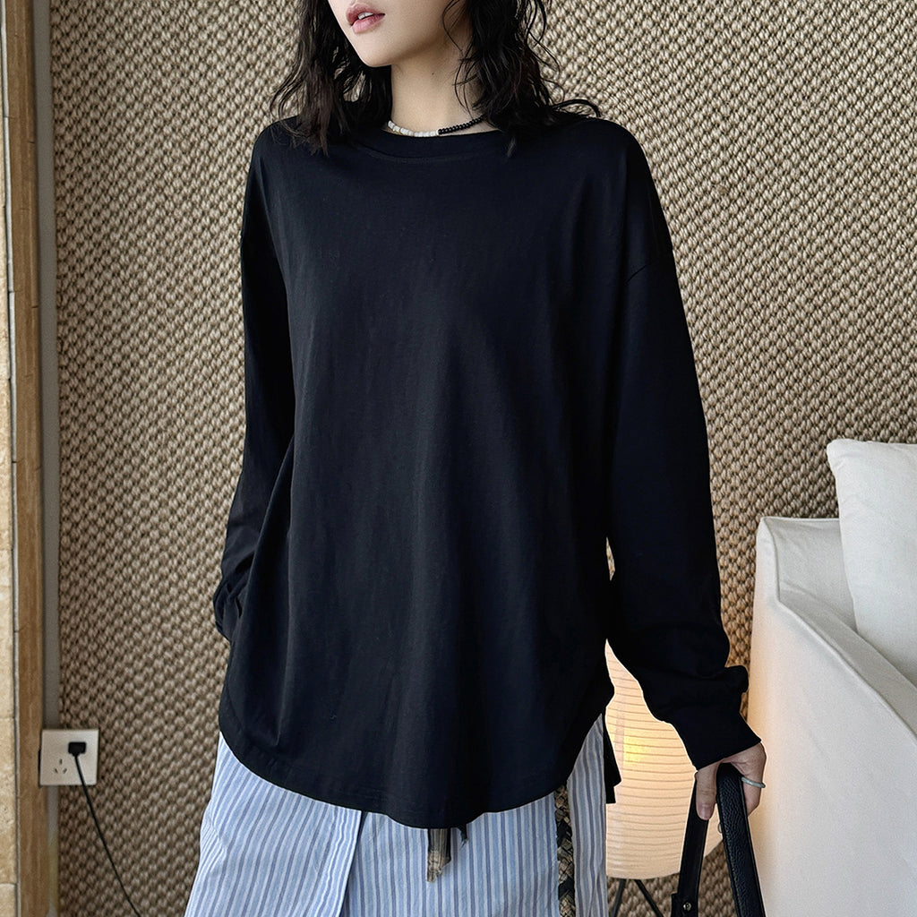 loose fit long sleeve t shirt basic cotton blend crew neck casual top