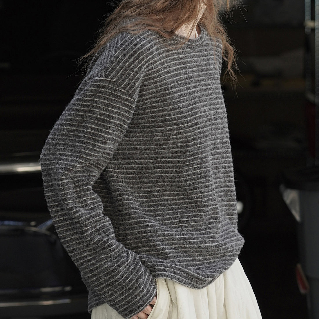 Simple striped loose round neck T-shirt top