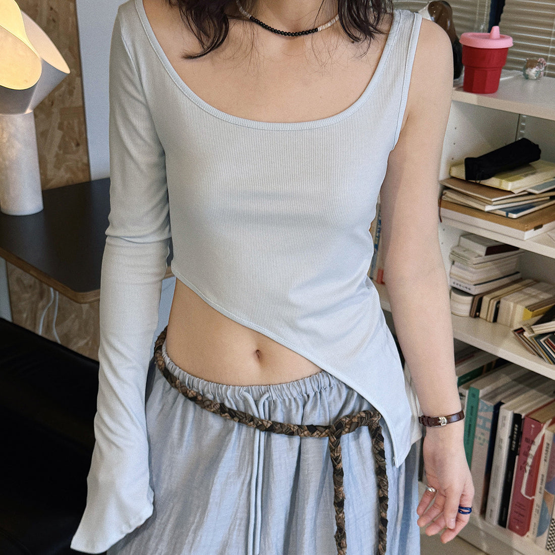Women’s Asymmetric Cold Shoulder Long Sleeve Top