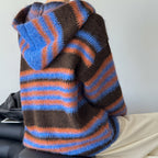 Loose retro contrasting striped sweater with shawl