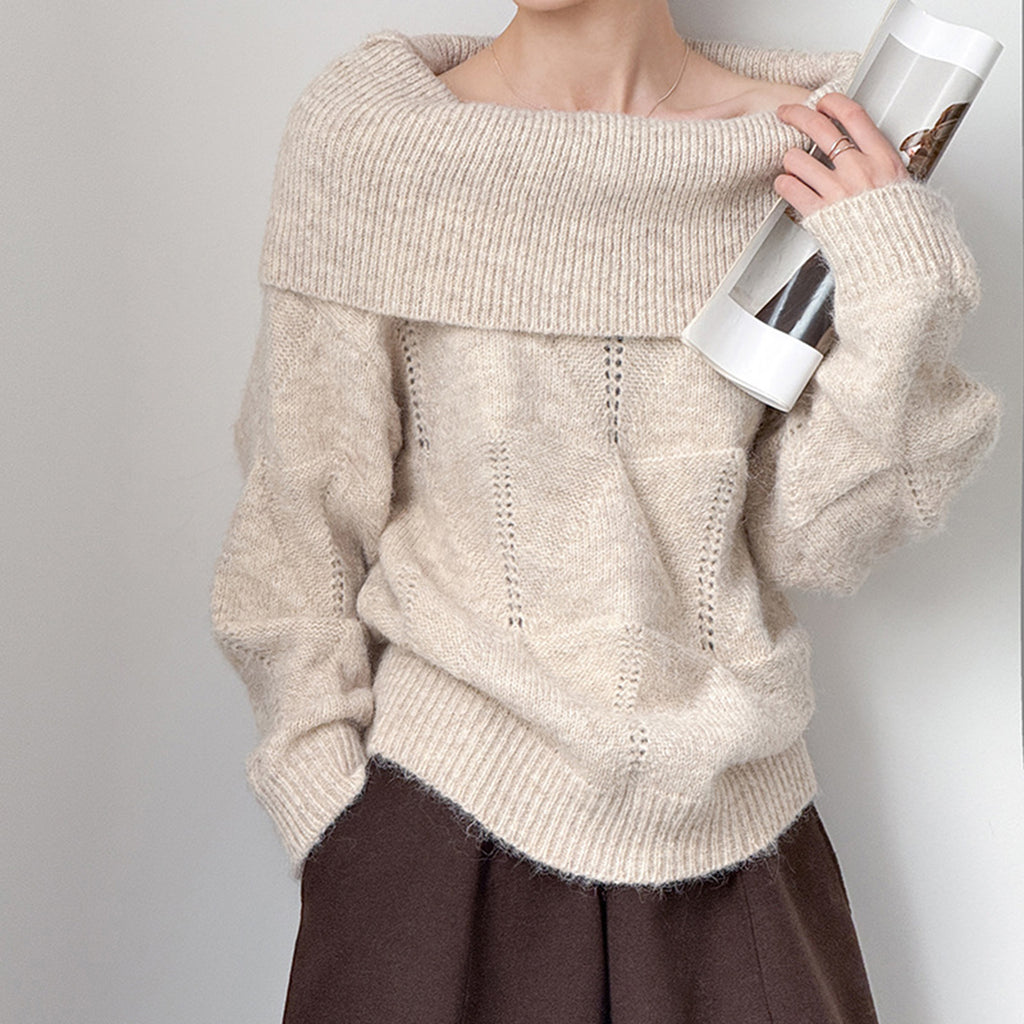 off shoulder lapel knitted loose top sweater