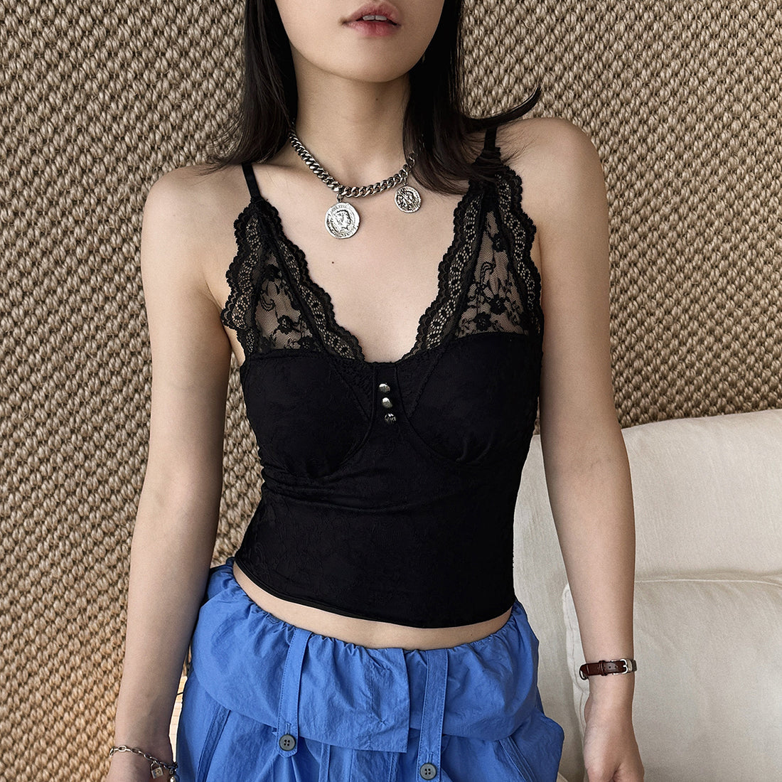 Women’s V-Neck Lace Camisole with Built-in Bra
