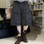 High Waist Wide Leg Denim Shorts with Raw Hem