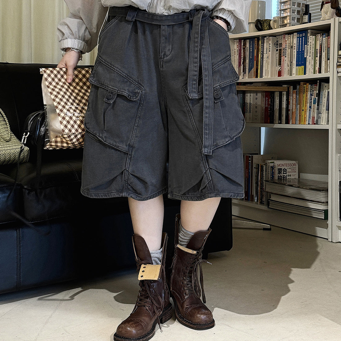 High Waist Wide Leg Denim Shorts with Raw Hem