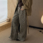 Retro contrasting leopard print loose jeans