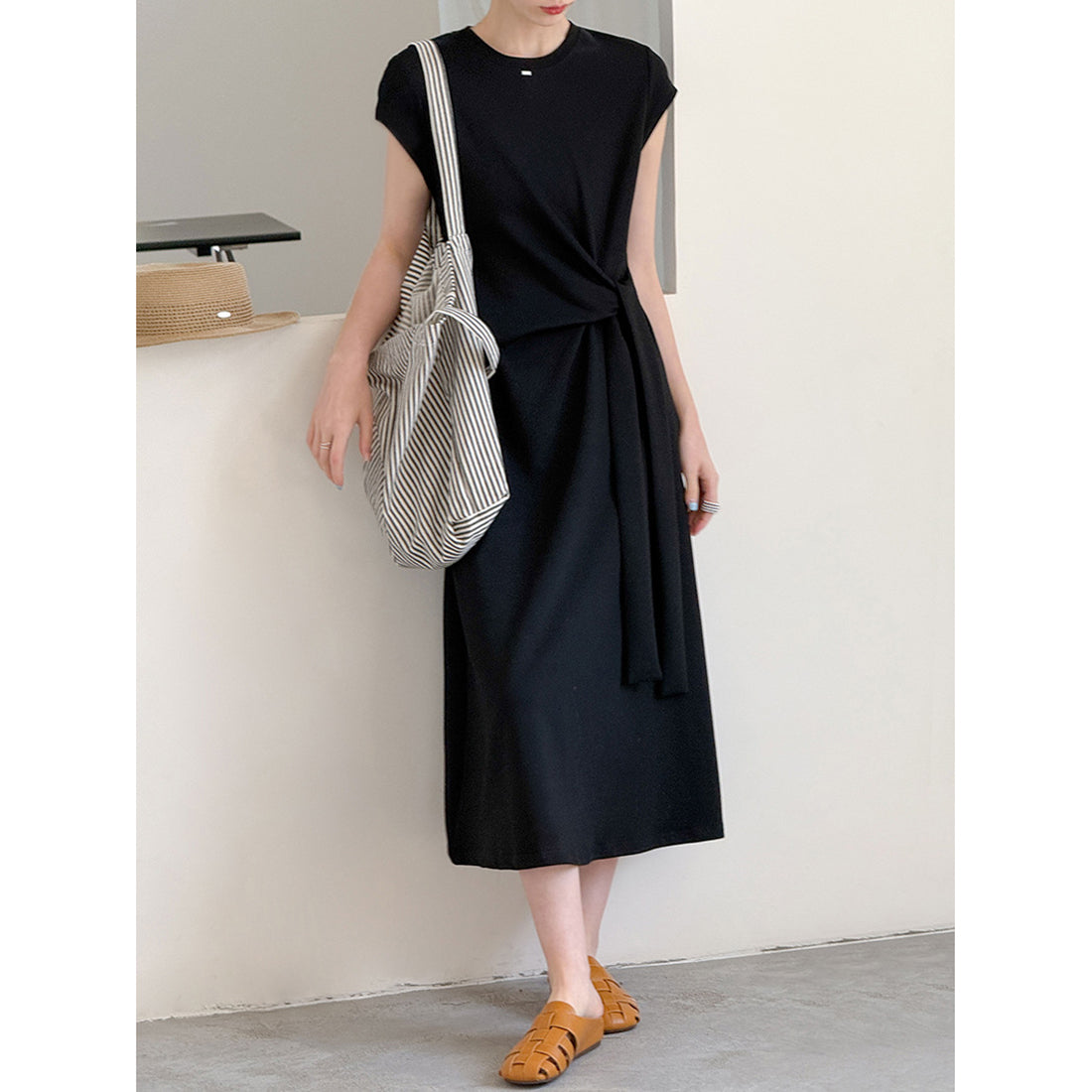 Women’s Knot-Waist Short-Sleeve Midi Dress