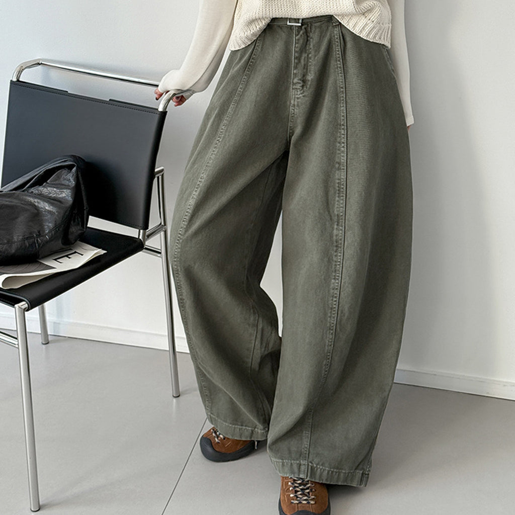 High waist wide leg pants women loose casual trousers with belt cotton