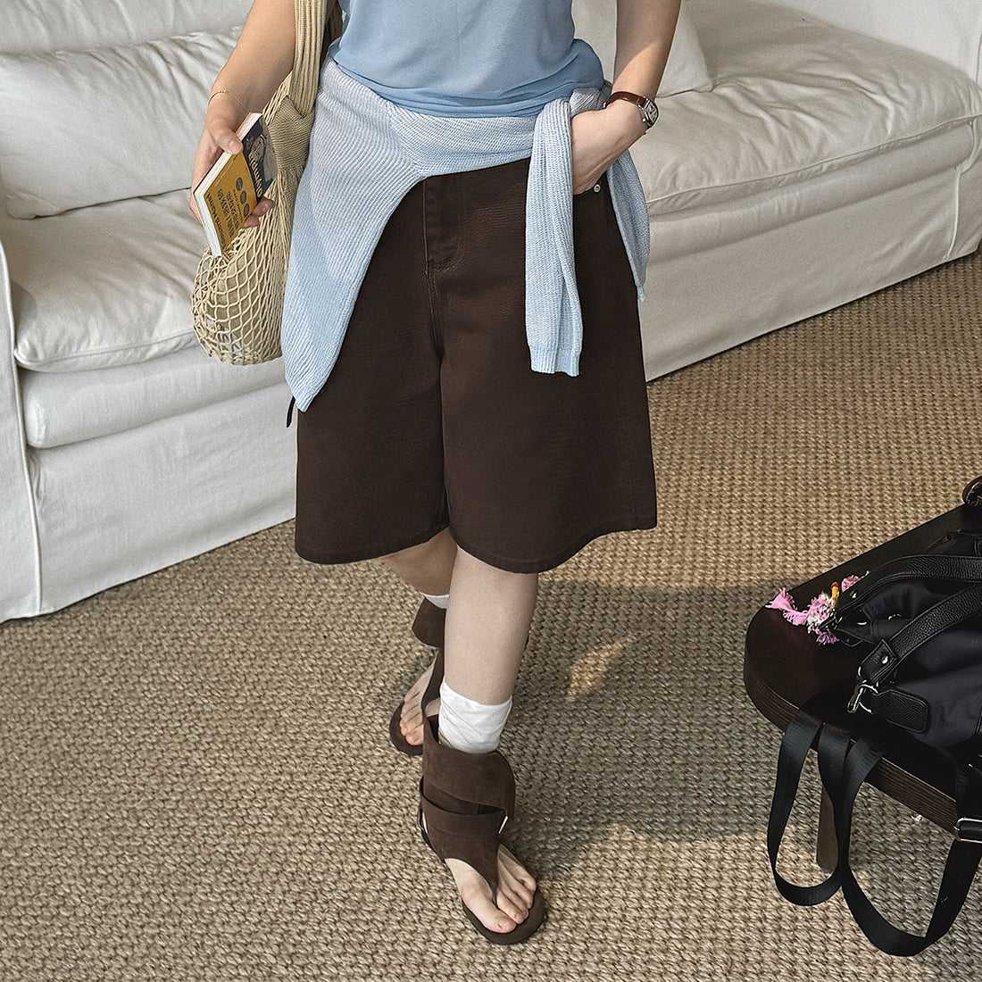 High Waist Loose Fit Denim Bermuda Shorts