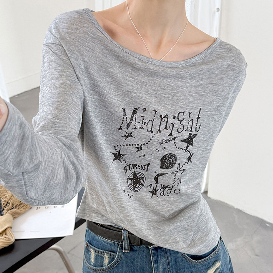 Women’s "Midnight" Star Print Off-Shoulder Long-Sleeve Top