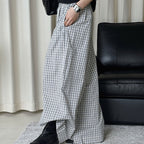 Color blocking plaid splicing casual elastic drawstring pants