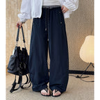 Grid waistband elastic drawstring loose casual ankle pants