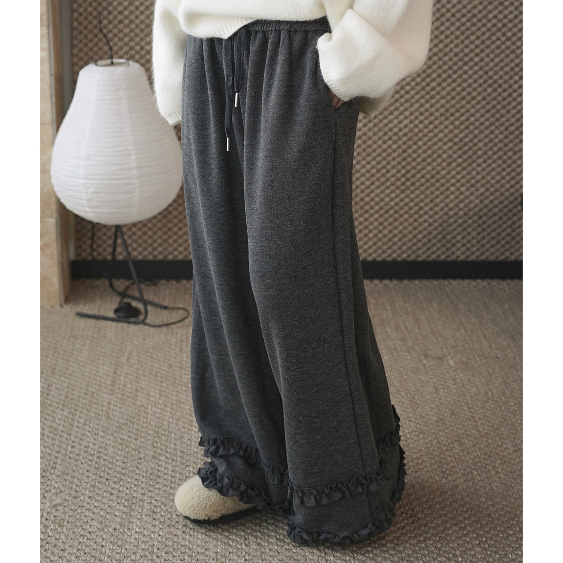 High waisted lotus leaf edge loose wide leg pants