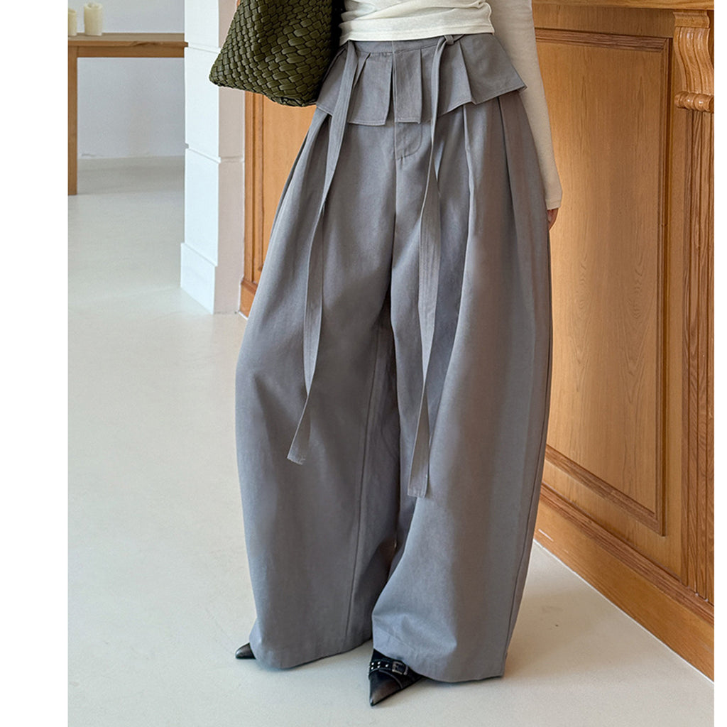 High waist pleated wide leg pants women loose drape trousers with tie waist
