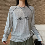 Striped contrasting letter printed T-shirt top