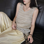 Women’s Sleeveless Openwork Knit Tank Top with Textured Hem