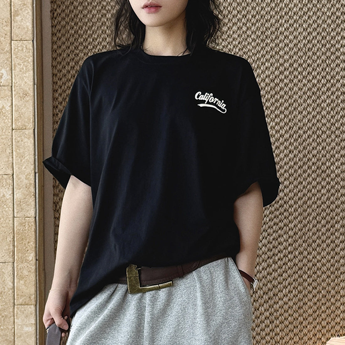 Women’s Oversized California Letter Print Cotton T-Shirt