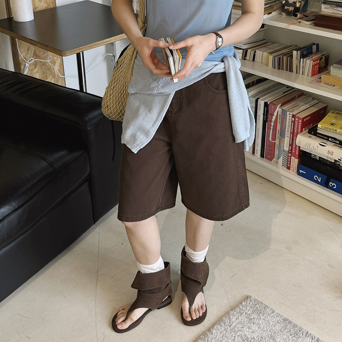 High Waist Loose Fit Denim Bermuda Shorts
