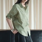 Line splicing loose button up shirt top