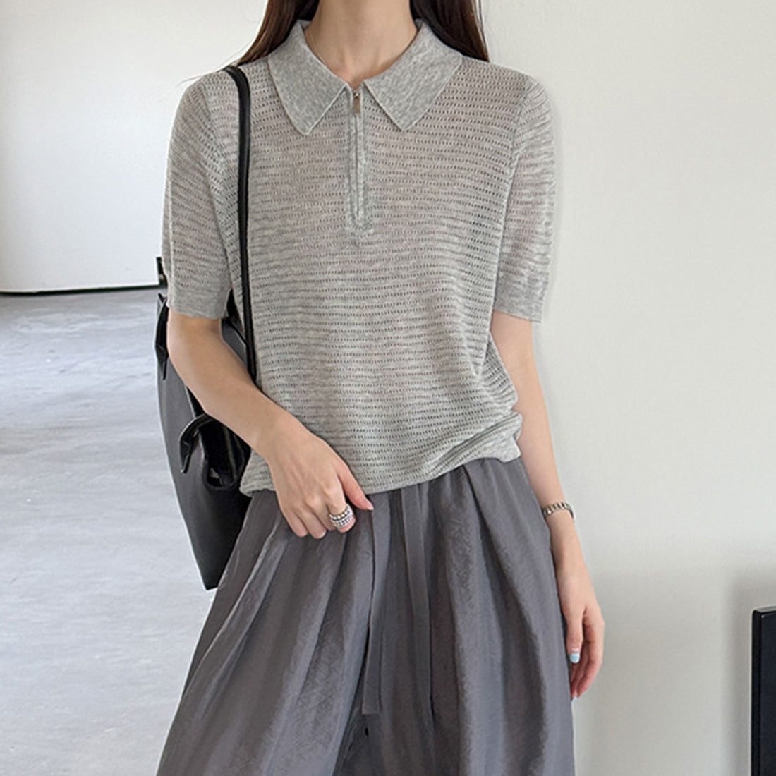 Women’s Half-Zip Hollow Knit Polo Top