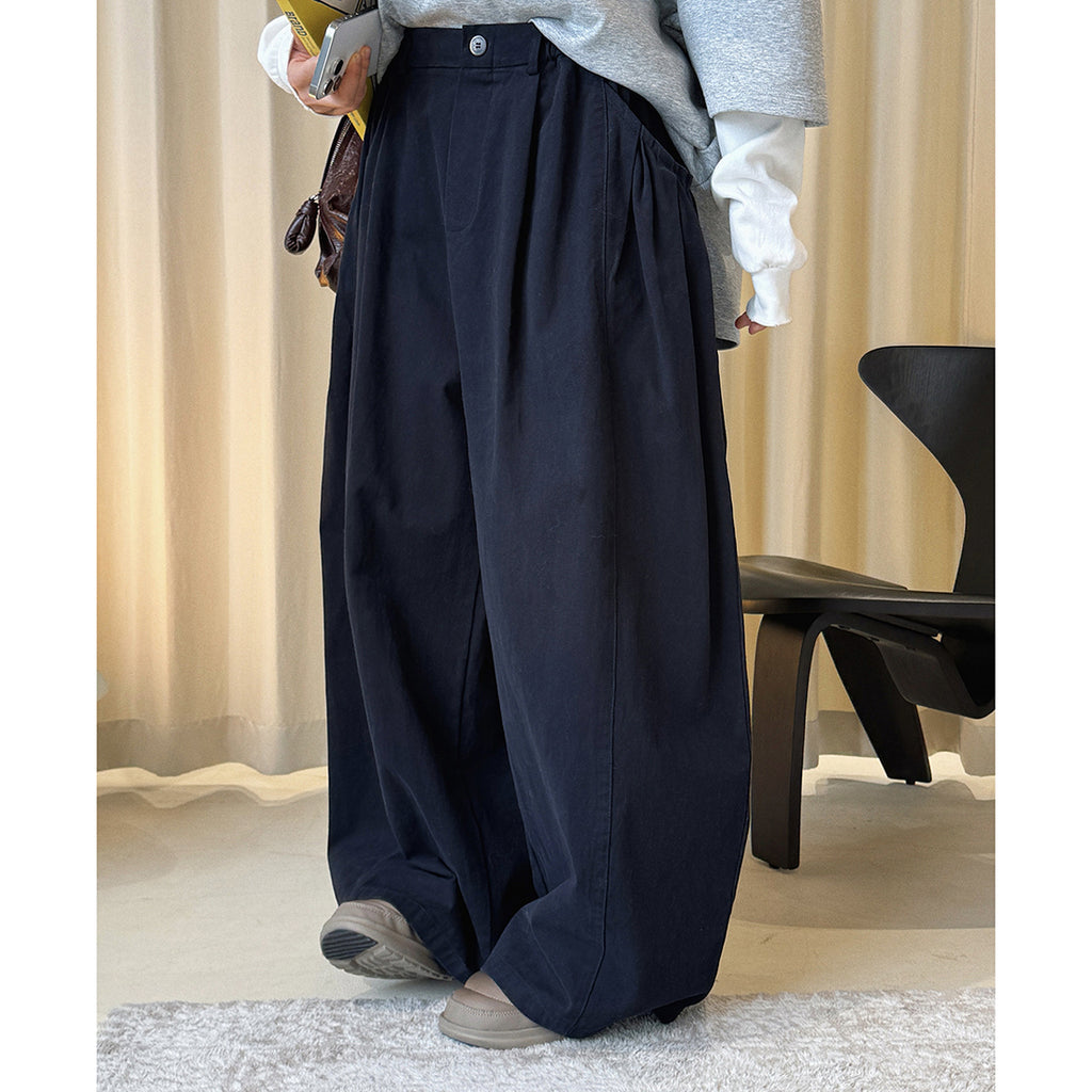 Retro washed casual slimming wide leg pants