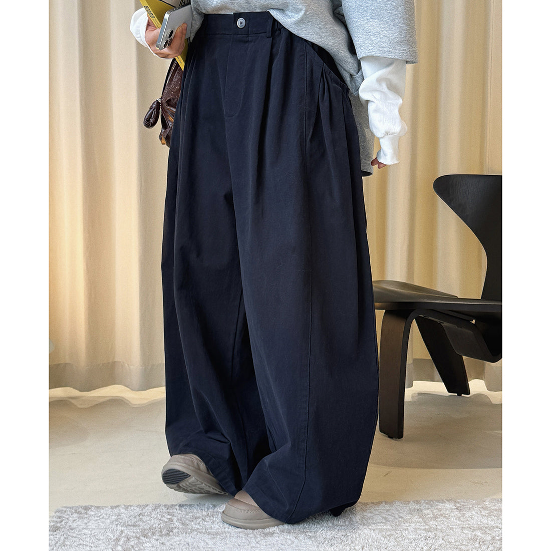Retro washed casual slimming wide leg pants