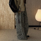 Retro contrasting leopard print loose jeans