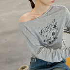 Women’s "Midnight" Star Print Off-Shoulder Long-Sleeve Top