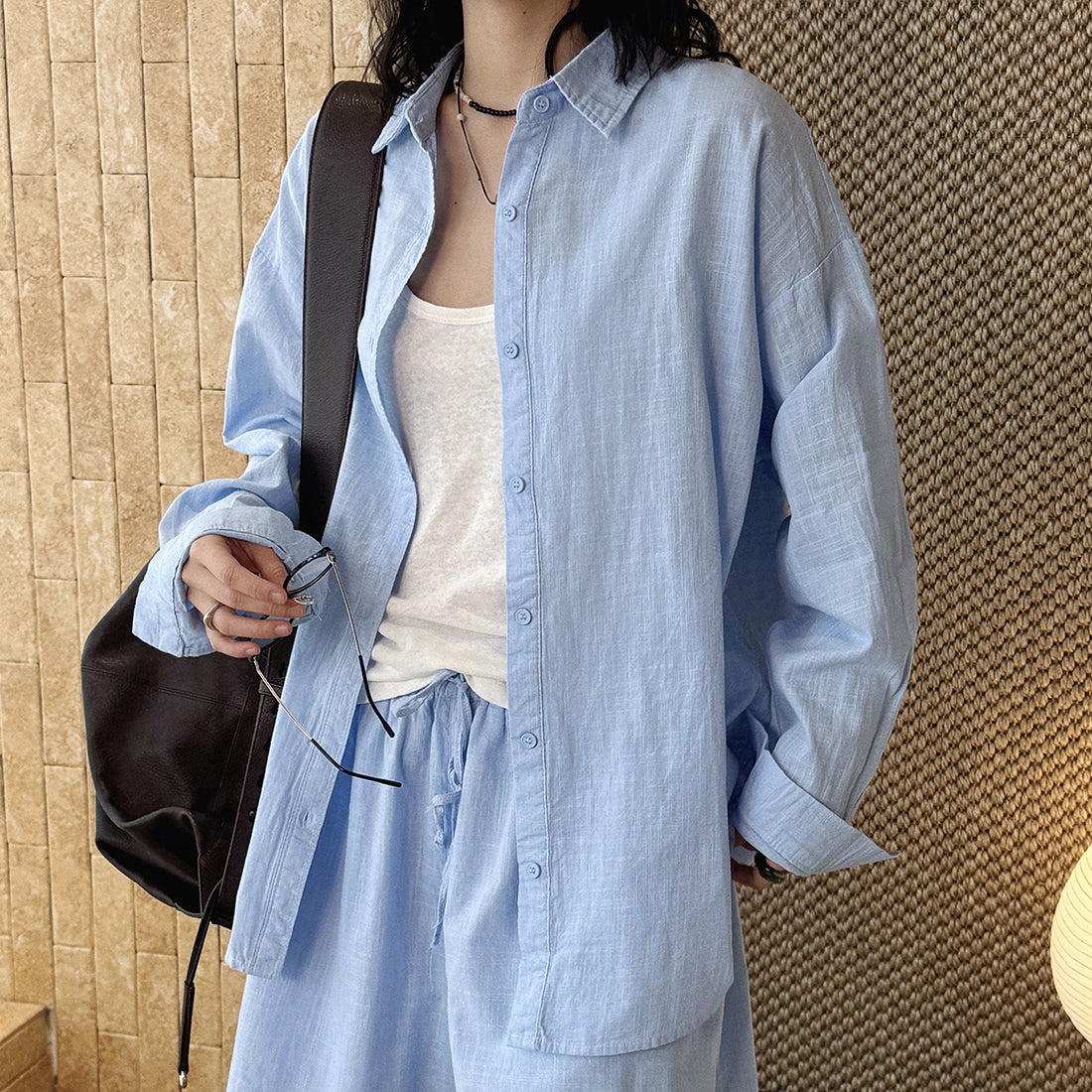 Cotton linen oversized shirt women breathable loose long sleeve casual blouse