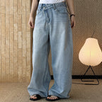 High waist washed wide leg jeans with vintage faded finish