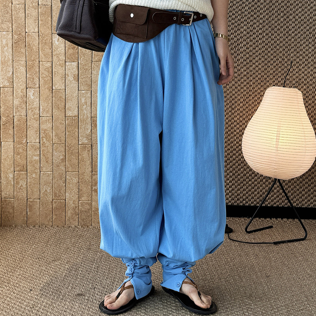 Loose fit high waist draped cuffed pants