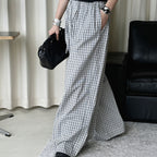 Color blocking plaid splicing casual elastic drawstring pants