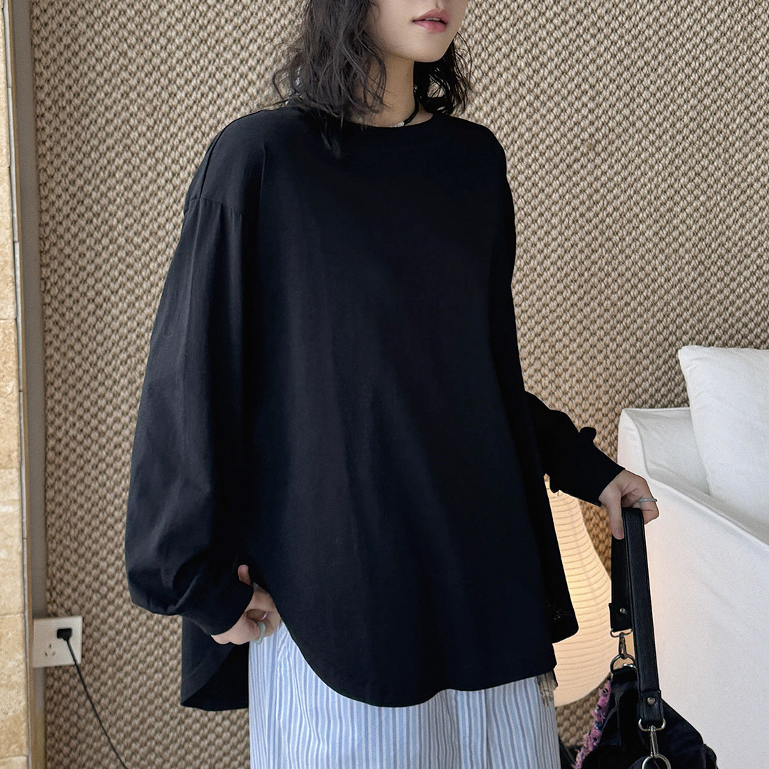 loose fit long sleeve t shirt basic cotton blend crew neck casual top
