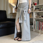 High-Waist Draped Maxi Skirt with Side Slit Detail