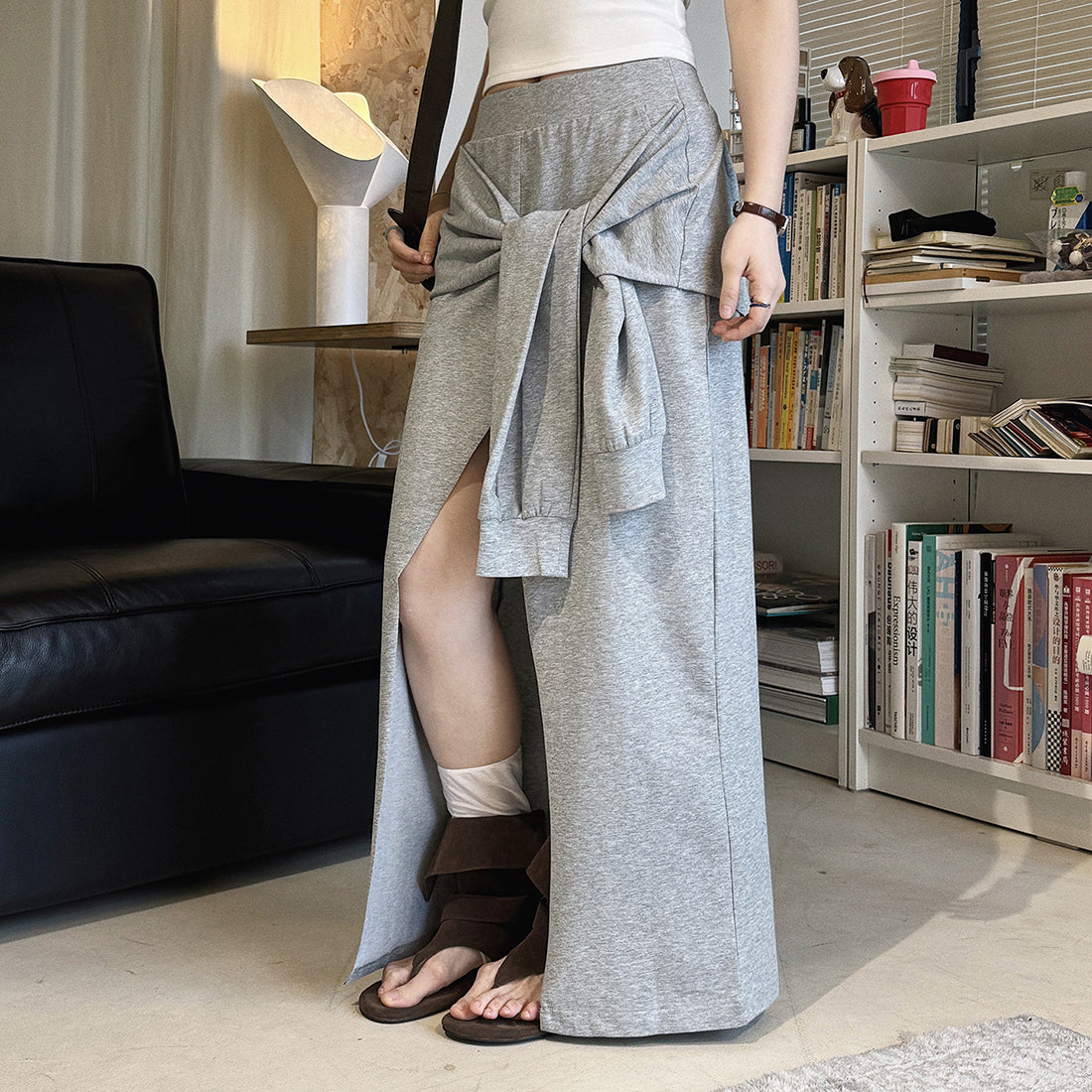 High-Waist Draped Maxi Skirt with Side Slit Detail