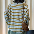 Color blocking round neck striped loose T-shirt