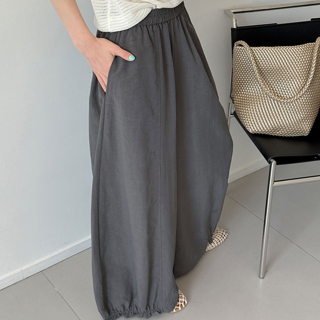 Women’s Linen-Blend High-Waisted Wide-Leg Pants