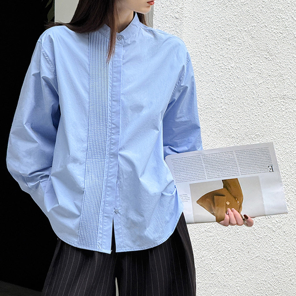 Wrinkled round neck long sleeved shirt