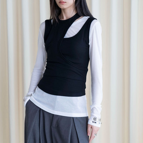 Fake two piece patchwork irregular vest tank top