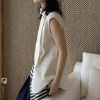 Sleeveless tie neck top women cotton linen loose summer blouse